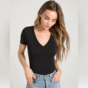 n:Philanthropy Honey Short Sleeve Bodysuit Size Small Black V Neck NEW